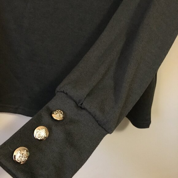 Olive Knit Off Shoulder Cold Sholder Sweater With Heraldry Buttons - Picture 5 of 15